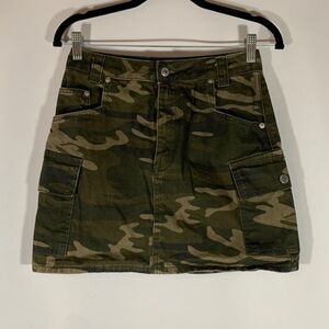 Topshop Green Camouflage Army Denim Mini Skirt